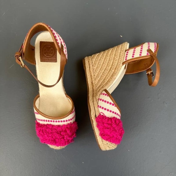Tory Burch Shoes - 9.5 Tory Burch Pink Shaw Wedge Heels